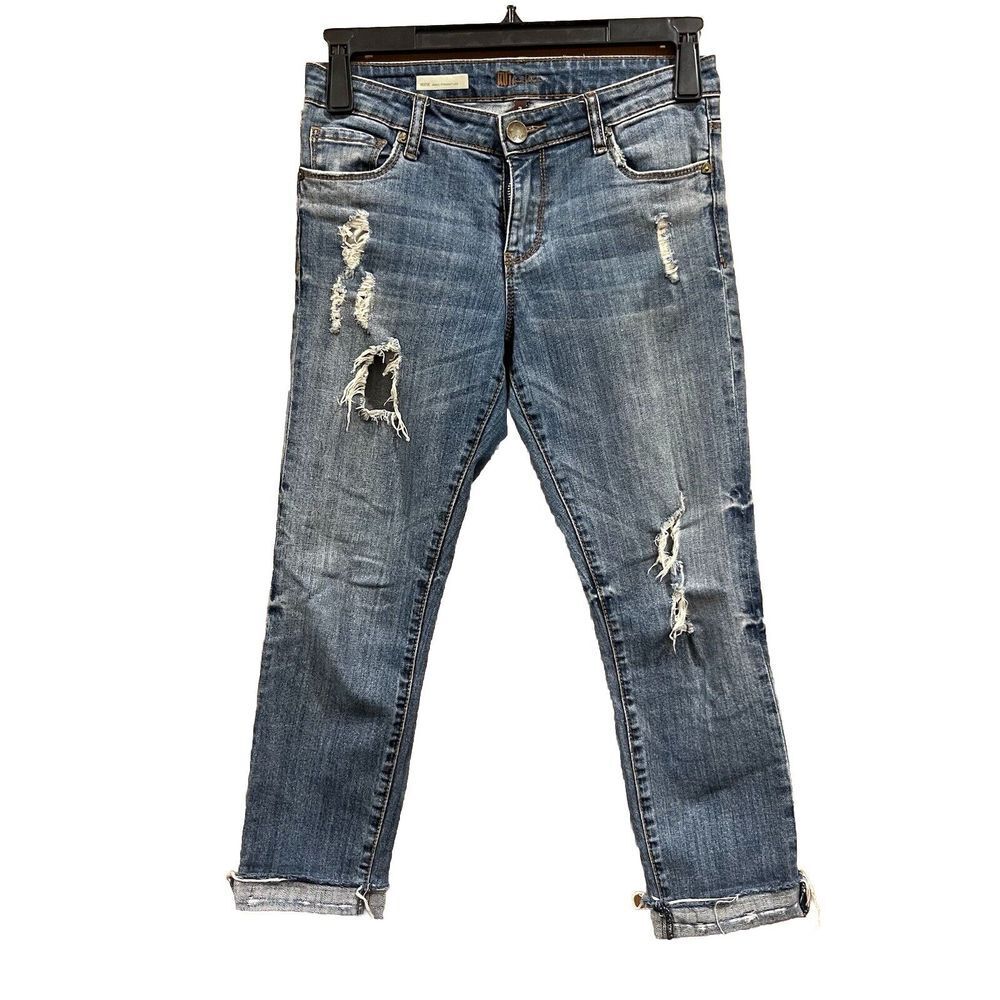KUT FROM THE KLOTH JEANS REESE FAB ANKLE STRAIGHT LEG WOMENS SIZE‎ 2 DISTRESSED